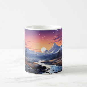 En målning av ett skogslandskap i vinter kaffemugg