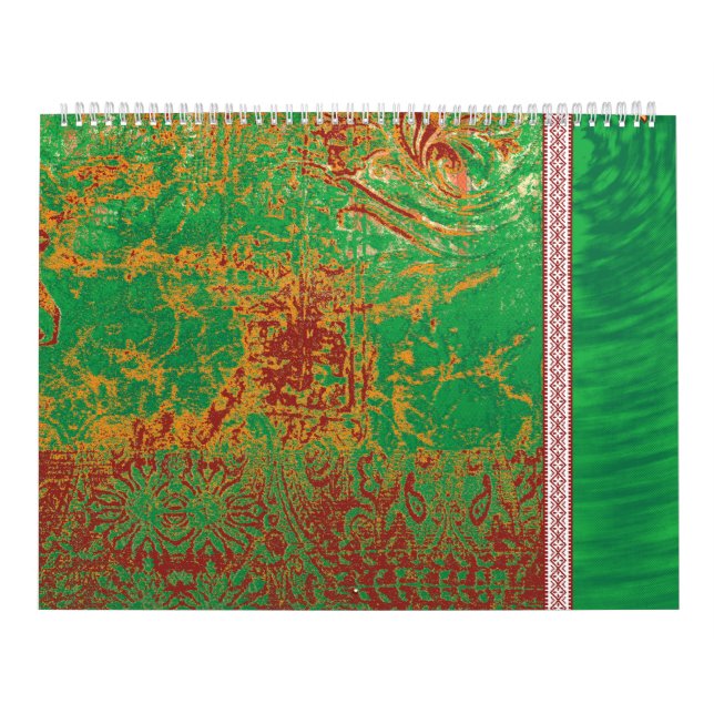 en målning av grönt fält med orange gräns kalender (Omslag)