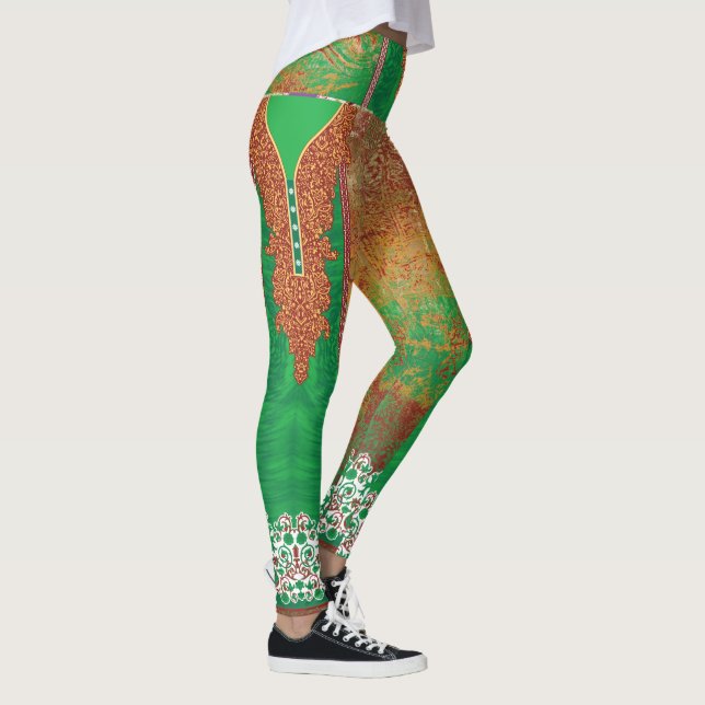 en målning av grönt fält med orange gräns leggings (Höger)