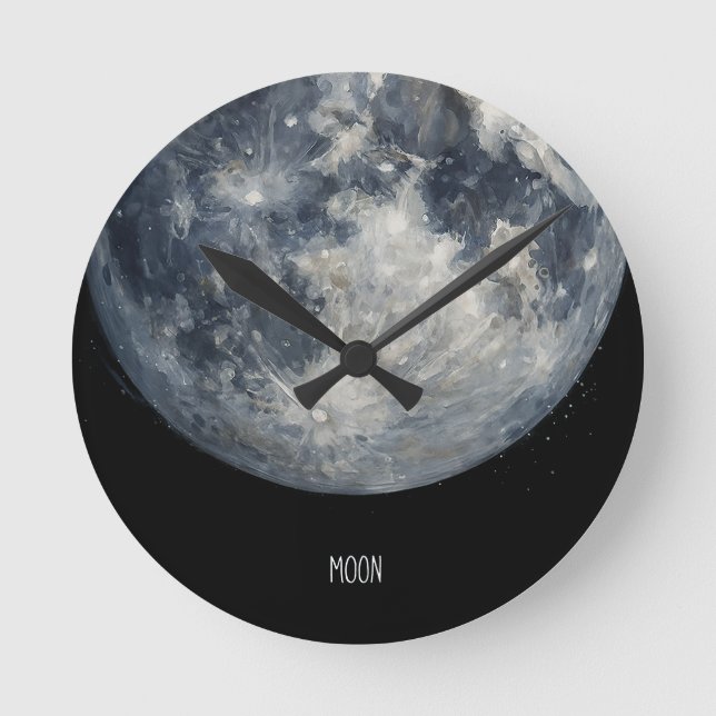 En målning av månen i rymden rund klocka (Framsida)