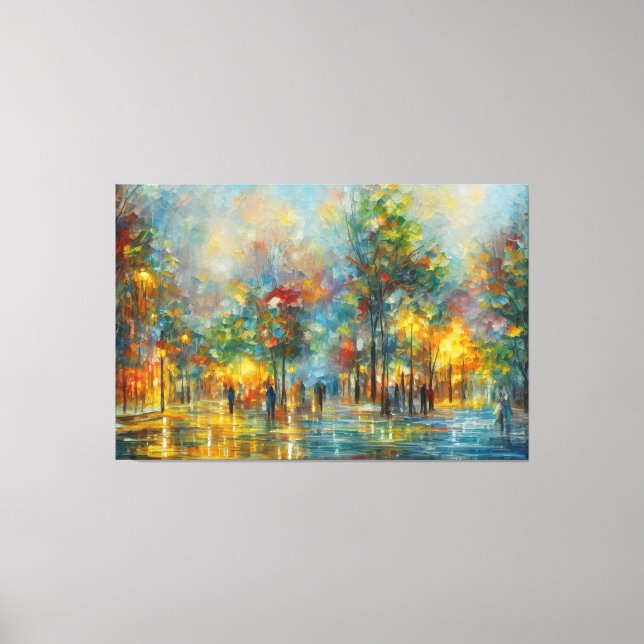 en målning av människor som går i en park canvastryck (Framsida)