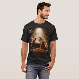 en målning av reyes magos i en bur med baby t shirt