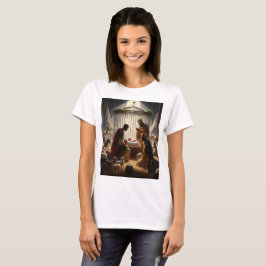 en målning av reyes magos och baby i bur t shirt