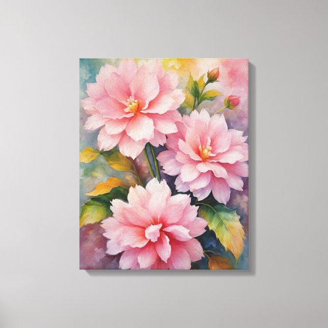 en målning av rosa blommor fullt färg canvastryck (Framsida)