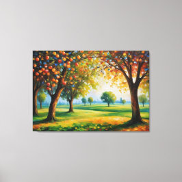 en målning av träd med färglöst löv canvastryck