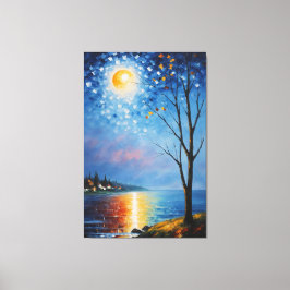 en målning av träd och måne canvastryck