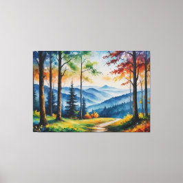 en målning av väg i en skog canvastryck