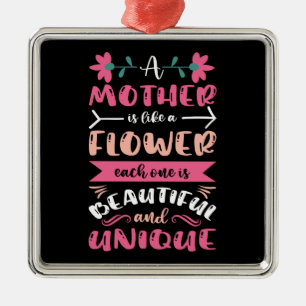 En mamma är som en blomma julgransprydnad metall