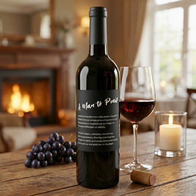 "En man att lovorda" Sentimental Vinflaska Etikett ("A Man to Praise" Sentimental Wine Label)