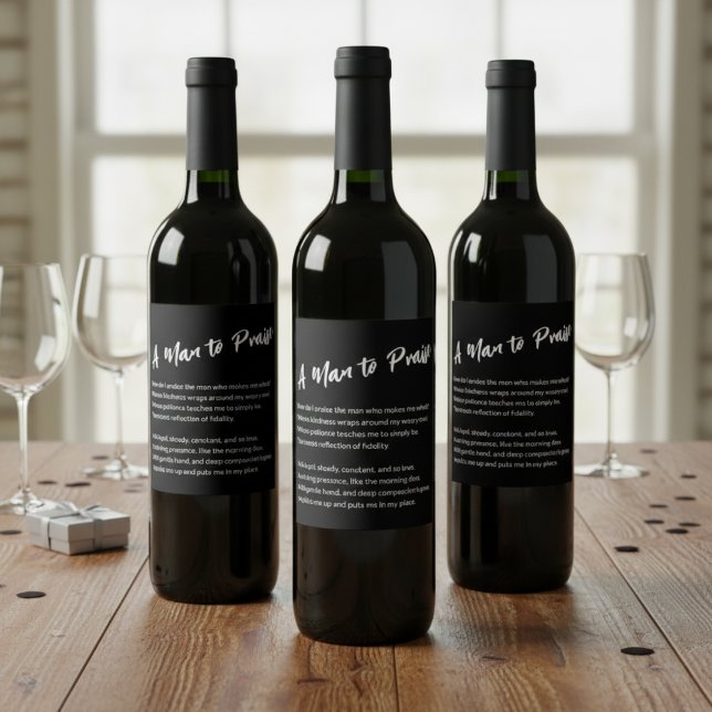 "En man att lovorda" Sentimental Vinflaska Etikett ("A Man to Praise" Sentimental Wine Label)