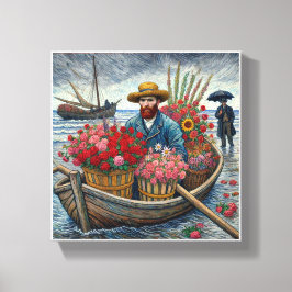 En man i en liten träbåt Van Gogh Art Canvastryck