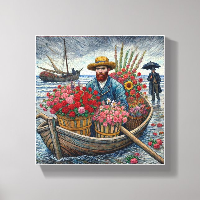 En man i en liten träbåt Van Gogh Art Canvastryck (Framsida)