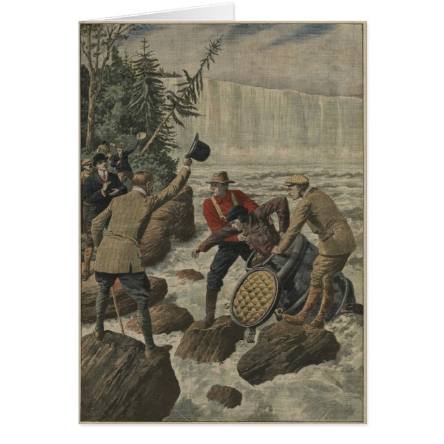 En man i en trumma som korsar Niagaraet Falls Hälsningskort (Framsidan)