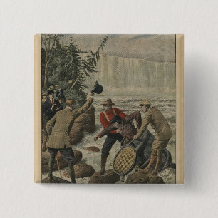 En man i en trumma som korsar Niagaraet Falls Knapp