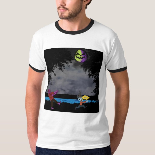 En man jagad av zombies t shirt (Framsida)