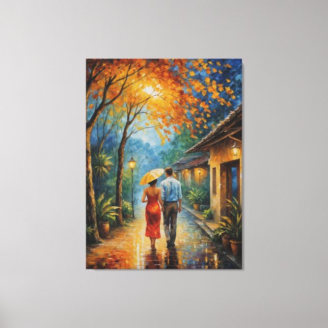 en man och kvinna som går längs en sidpromenad canvastryck (Framsida)