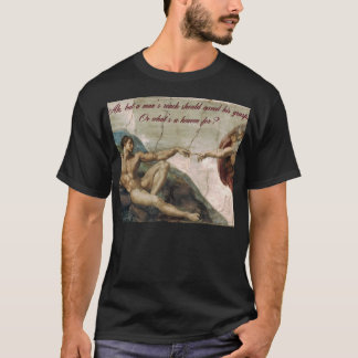 En man räckvidd bör överskrida hans t-shirt