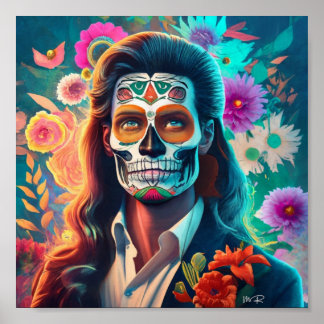 En man som firar Dia de Los Muertos Poster