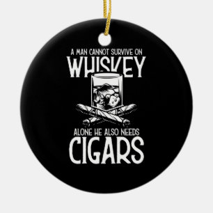 En man som Kärlek Whiskey och Cigar Julgransprydnad Keramik