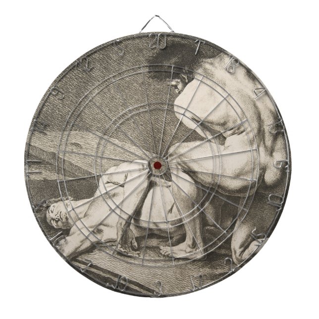 En man som lyfter en annan mans Ben Darttavla (Framsidan)