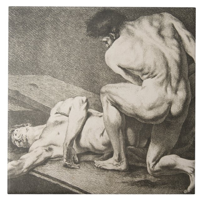 En man som lyfter en annan mans Ben Kakelplatta (Framsidan)