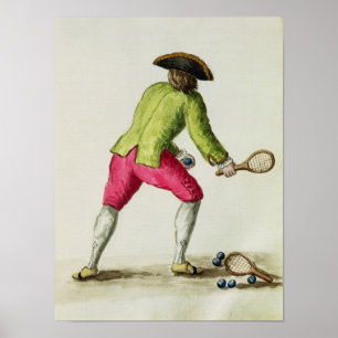 En man som spelar med en Racquet och Bollar Poster