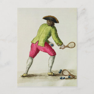 En man som spelar med en Racquet och Bollar Vykort