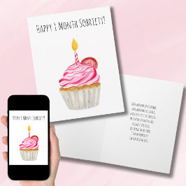 En Månads Glada Nyktra Födelsedags Cupcake Kort