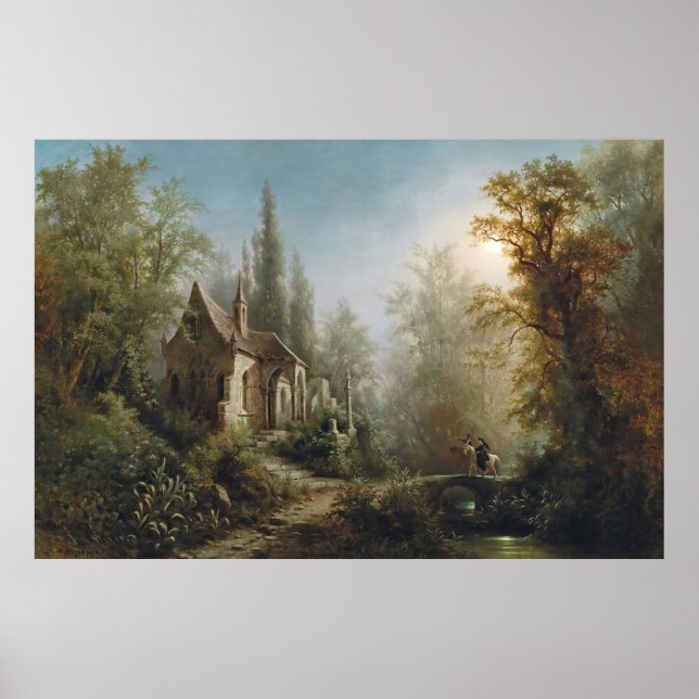 En månbelyst natt över ett chapel och rider poster (Framsidan)