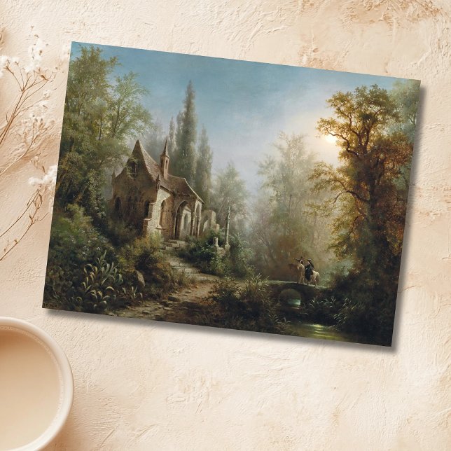 En månbelyst natt över ett chapel och riders - Rie Vykort (Skapare uppladdad)