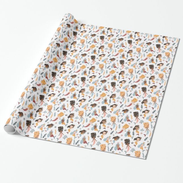 En mängd sjöjungfrur presentpapper (Utrullad)