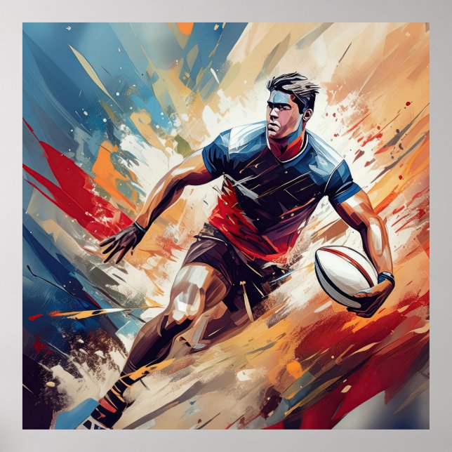 En manlig rugby-spelare. poster (Framsidan)