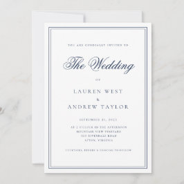 En marin blå modern minimalist Bröllop i Inbjudningar