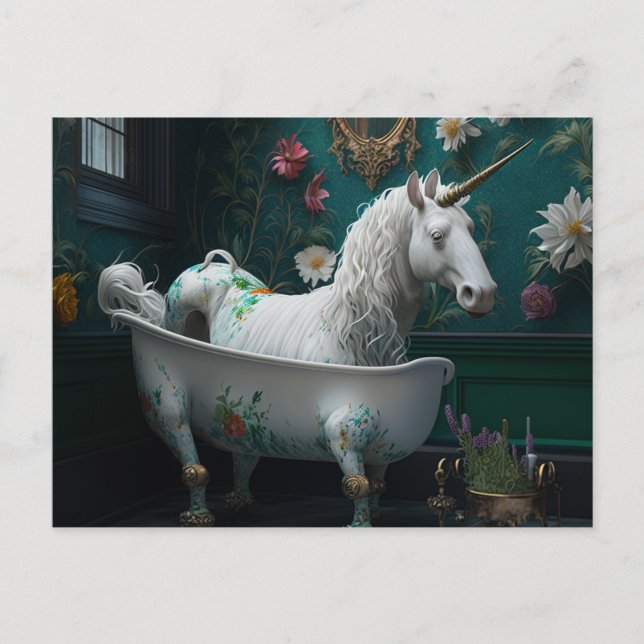 En märklig syn i Bathroom Unicorn Vykort (Framsida)