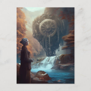 En märklig syn på naturens Steampunk Waterfall Vykort