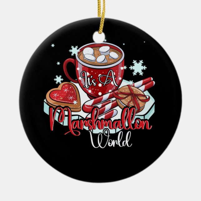 En Marshmallow World God jul Hett Cocoa Julgransprydnad Keramik (Framsidan)