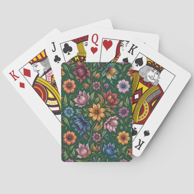 En massa färgglada blommor på grönt casinokort (Baksidan)