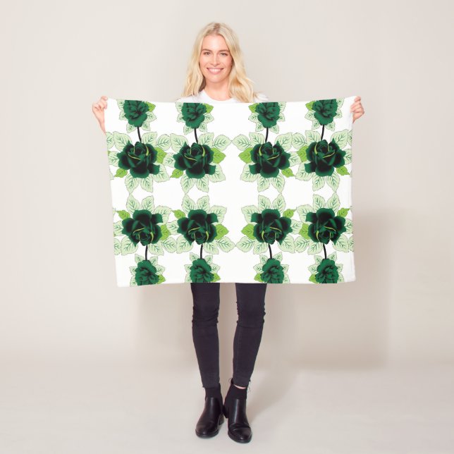 En massa grönt blommor på vit bakgrund fleecefilt (På plats)