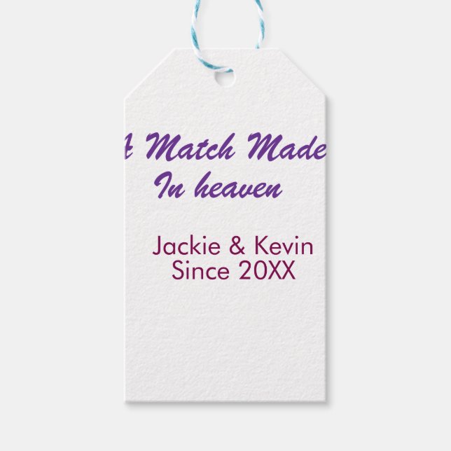 En match gjord i himlen lila mauve sedan år nam presentetikett (Framsidan)