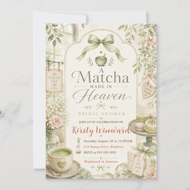 En Matcha-Gjord I Himmel Bröllopsdusch Inbjudningar (Framsida)