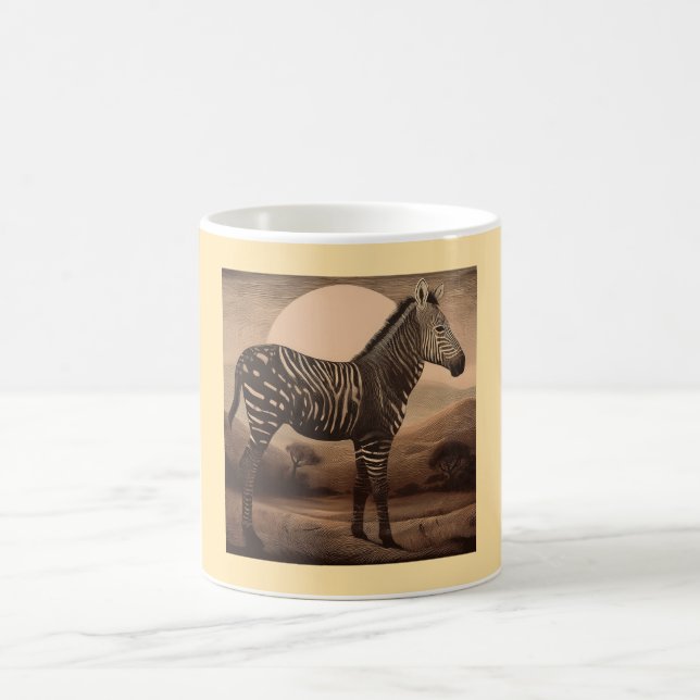 En melanistisk zebra som betar kaffemugg (Center)