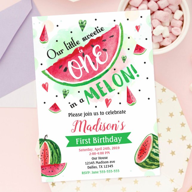 En melon-inbjudan, Vattenmelon 1-årsdag Inbjudningar (Skapare uppladdad)