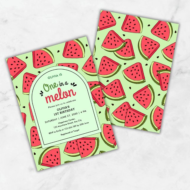 En melon sommar vattenmelon 1-års födelsedag  inbjudningar (One in a Melon Summer Watermelon 1st Birthday Invitation )