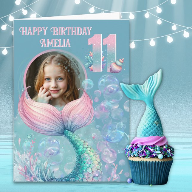 En Mermaid Tail-födelsedagskort för 11-årsdag med  Kort (Skapare uppladdad)