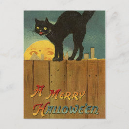 En Merry Halltois en Spooky Black Cat Vintage Art Vykort