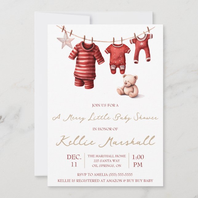 En merry Little Baby Shower, Baby Clothesline Inbjudningar (Framsida)