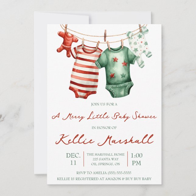 En merry Little Baby Shower, Baby Clothesline Inbjudningar (Framsida)
