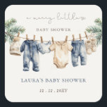 En Merry Little Baby Shower jul Shower Fyrkantigt Klistermärke<br><div class="desc">En munterbar liten babystövel jul Blue Pojke Baby Shower Sticker</div>
