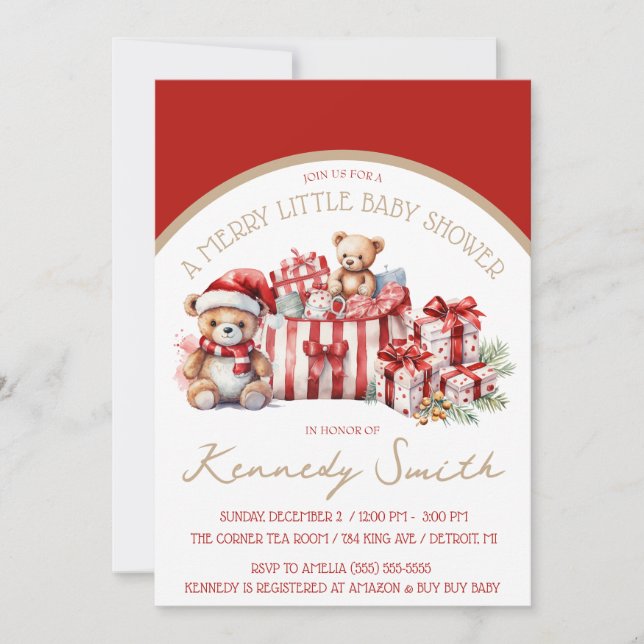 En merry Little Baby Shower, Red & Beige Shower Inbjudningar (Framsida)