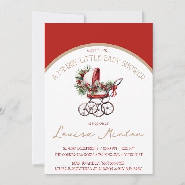 En merry Little Baby Shower, Red & Beige Shower Inbjudningar (Framsida)